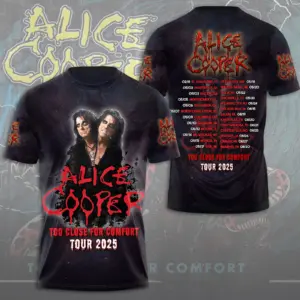 HOT Alice Cooper 3D T-Shirt Too Close for Comfort 2025 Licensed Fan Tee Rock