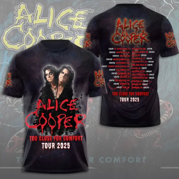 HOT Alice Cooper 3D T-Shirt Too Close for Comfort 2025 Licensed Fan Tee Rock