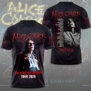 HOT Alice Cooper 3D T-Shirt Too Close for Comfort 2025 Licensed Fan Tee Rock