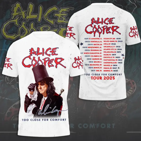 HOT!!! Alice Cooper 3D T-Shirt Too Close for Comfort 2025 Licensed Fan Tee Rock