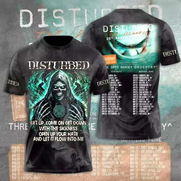 Disturbed 2025 Tour Date 3D Printed T-Shirt, Unisex All Size, Gift For Fans Gift