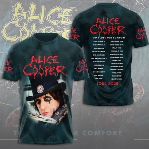 HOT Alice Cooper 3D T-Shirt Too Close for Comfort 2025 Licensed Fan Tee Rock