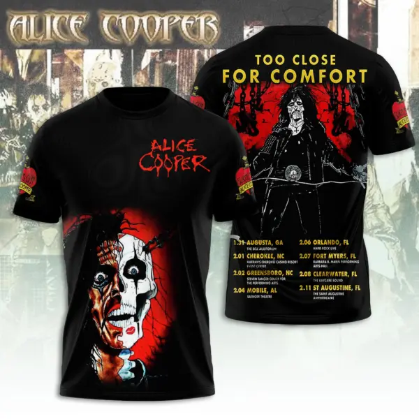 HOT Alice Cooper 3D T-Shirt Too Close for Comfort 2025 Licensed Fan Tee Rock