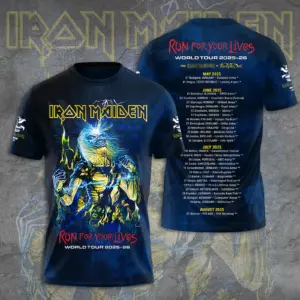 Iron Maiden Run For Your Lives World Tour 2025 Date, Licensed 3D TShirt Inspired
