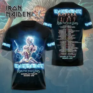Iron Maiden Run For Your Lives World Tour 2025 Date Inspired, Licensed 3D TShirt