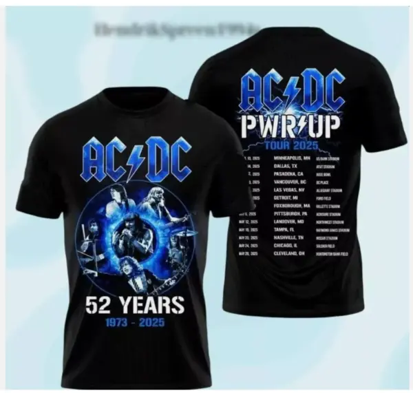 AC-DC 52 Years Tour 2025 Concert Tee, Rock Music Tour Shirt, Gift for Him Shir