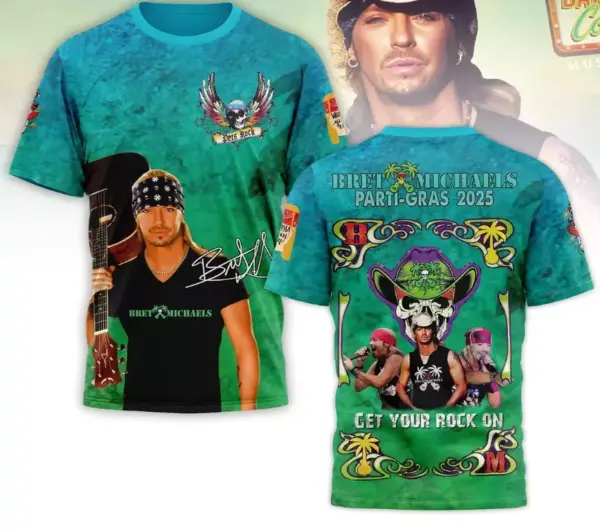 Bret Michaels Parti Gras 2025 Get Your Rock On AOP 3D T-shirt Unisex 3D Shirt