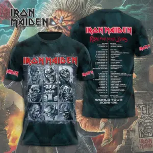 Iron Maiden Run For Your Lives World Tour 2025 Date Inspired, Licensed 3D TShirt