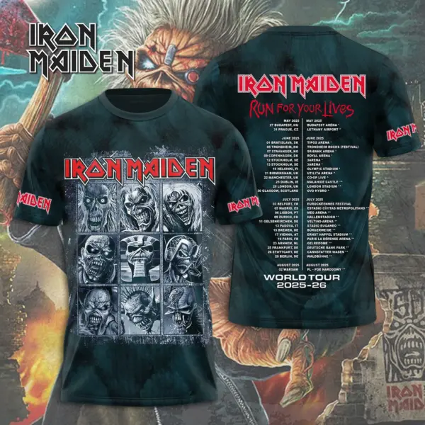 Iron Maiden Run For Your Lives World Tour 2025 Date Inspired, Licensed 3D TShirt