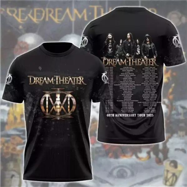 Dream Theater 40th Anniversary Tour 2025 Date List 3D T-Shirt 2 Gift Fan Tee