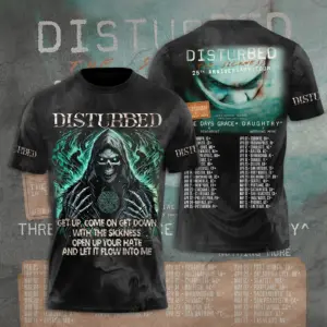 Disturbed The Sickness 25th Anniversary Tour 2025 3D T-Shirt Gift Size S-4XL