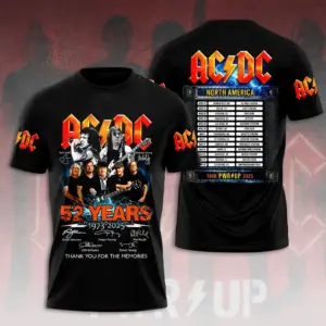 AC-DC 2025 North America Tour 52 Years Tour 3D T-Shirt Classic Rock Band