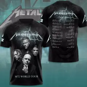 Hot Sale Metallica M72 World Tour Date 2025 3D Shirt Sz S-5XL Gift Fan Men Women