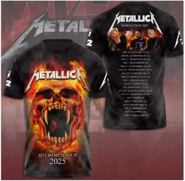 Hot New!!! Metallica M72 World Tour Date 2025 3D Shirt S-5XL Gift Fan Men Wom