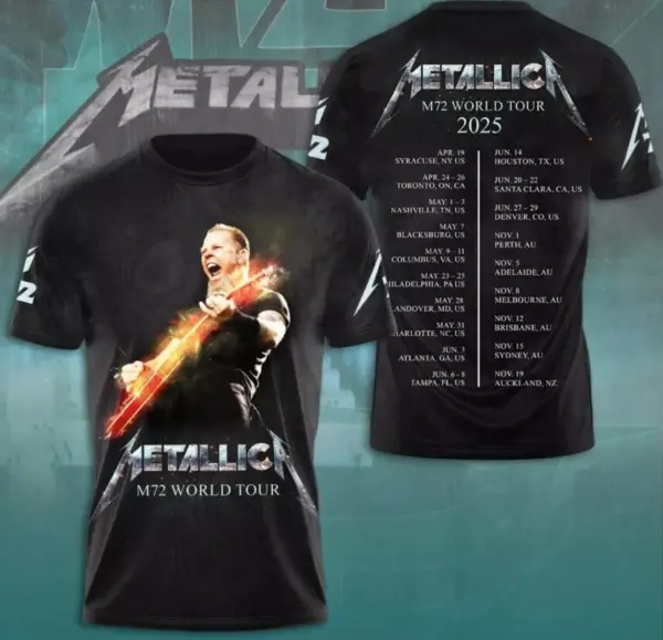 Hot New  Metallica M72 World Tour Date 2025 3D Shirt Sz S-5XL Gift Fan Men Women