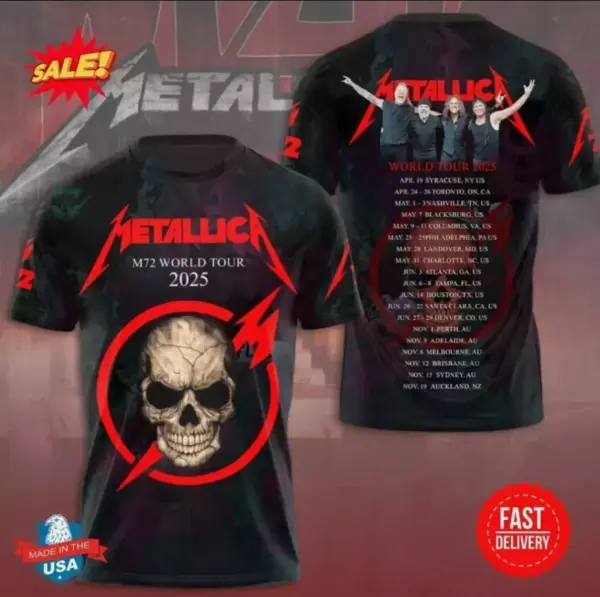 New!!! Metallica M72 World Tour Date 2025 3D Shirt S-5XL Gift Fan Men Women