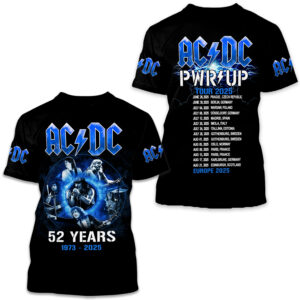 AC DC 52 Years Tour 2025 3D Shirt, Rock Band Anniversary Shirt, AC-DC Fan Gift, Vintage Concert Tee, Rock Music Tour Shirt, Gift for Him