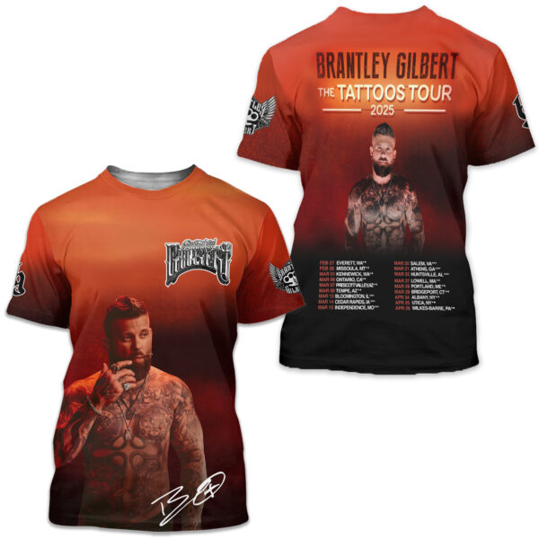 Brantley Gilbert The Tattoos Tour 2025 3D T-Shirt