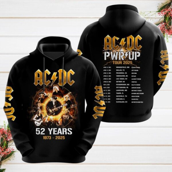 AC-DC Pwr Up World Tour 2025 Shirt, AC-DC 52 Years Anniversary T-Shirt with Signatures, Rock Band AC-DC Concert Hoodie, AC-DC Lover Gift - Image 3