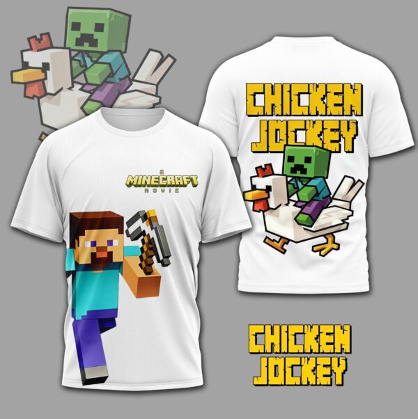 Trendy Chicken Jockey 3D Shirt, Minecraft Movie T-shirt, Minecraft Gaming Character Tee, Funny Riding Chicken Shirt, Gift For Gamers - Image 3