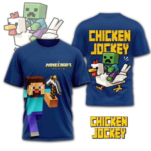 Trendy Chicken Jockey 3D Shirt, Minecraft Movie T-shirt, Minecraft Gaming Character Tee, Funny Riding Chicken Shirt, Gift For Gamers - Image 4