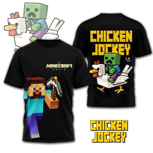 Trendy Chicken Jockey 3D Shirt, Minecraft Movie T-shirt, Minecraft Gaming Character Tee, Funny Riding Chicken Shirt, Gift For Gamers - Image 2