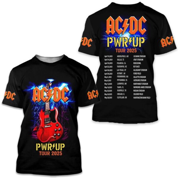 Power Up Tour 2025 Shirt AC-DC Two Sided Shirt Rock Band 3D Pwr Up S-4XL For Fans