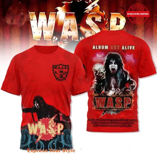 WASP Band Album One Alive World Tour 2025 Red 3D Shirt  All Size S-4XL - Image 4